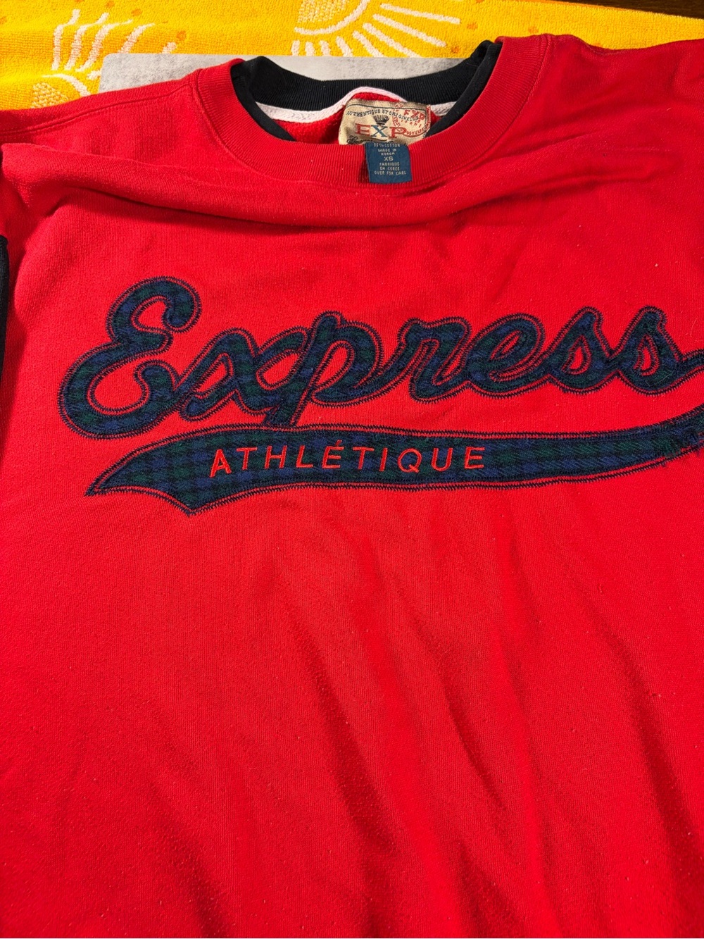 90s VTG EXPRESS ATHLETIQUE Sweatshirt Boxy Sz XS Red Script Logo